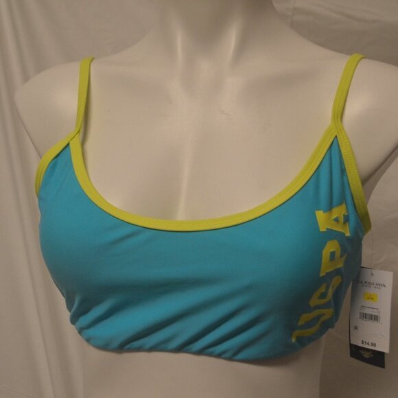U.S. Polo Assn. BIKINI Turquoise Blue & Neon Green Swimsuit Top L NWT - Picture 1 of 2